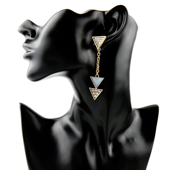 Opalite Pave Stone Triangle Earrings - Picture 2 of 4